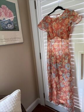 Hansen and Gretel NWT Coral Floral Maxi Dress with Light Blue Accents